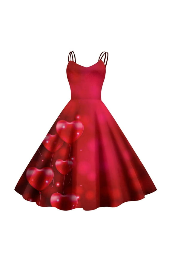 JLFKNG Womens Summer Dress Fashion Valentines Day Love Fashion Printed Dress Round Neck Short Sleeve Loose Fit Dresses Daily Wear