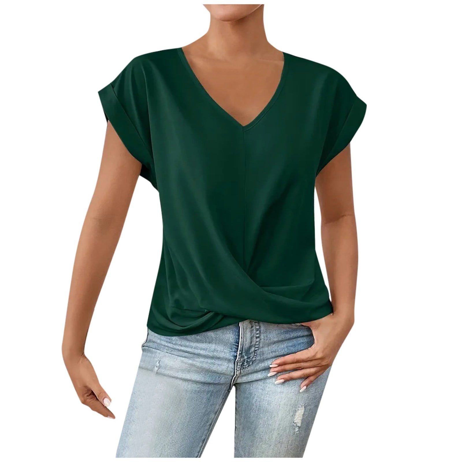 JLFKNG Womens T Shirts Elegant Solid Color V Neck Short Sleeve T Shirts Tops Breathable Loose Fit Comfy Womens Clothing