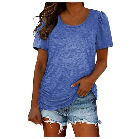 JLFKNG Womens T Shirts Fashion Solid Color Round Neck T-Shirts Short Sleeve Breathable Loose Fit T Shirt Tops Womens Dailywear