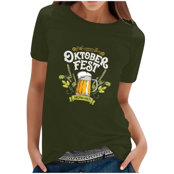 JLFKNG Womens T Shirts Oktoberfest Party Crewneck T Shirt Traditional Bavarian Style Tee For Festival Soft Comfortable Fit Shirt Tops Comfy Summer Clothes