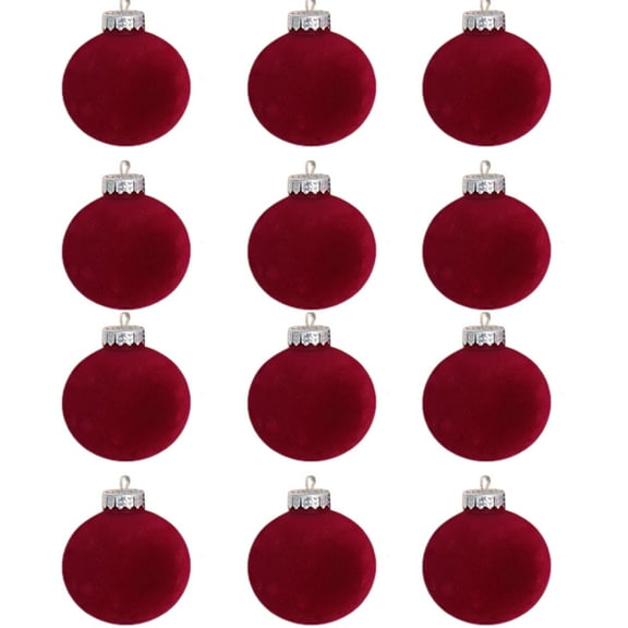 JLFNYA 12 Pcs Velvet Christmas Balls Bulk Flocked Christmas Tree Ball Ornament Plastic Balls Xmas Decorative Hanging Ornaments Christmas Tree Decoration for Xmas Tree (2.4 Inch)