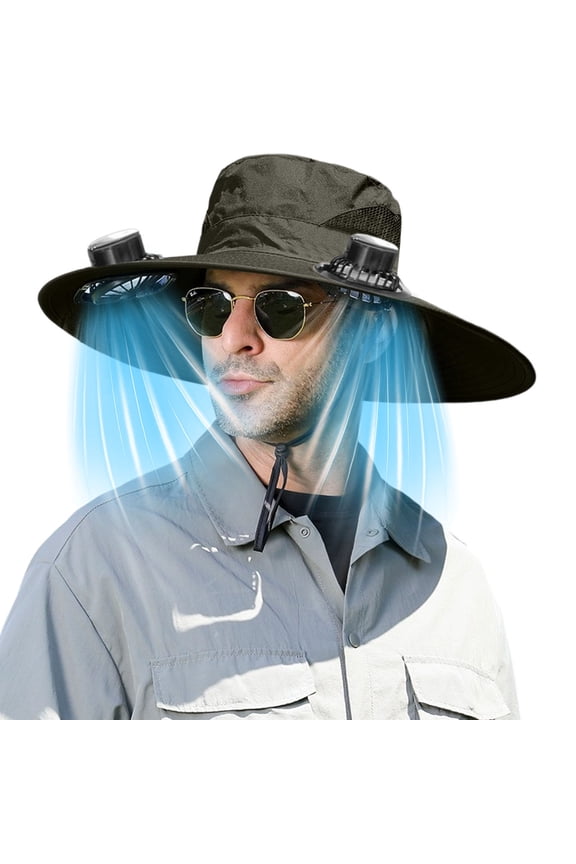 19in Summer Fisherman Solar USB Fan Hat, with One Hook Cool Accessories for Men Summer Essentials for Outdoor Fishing Hiking Beach Camping Father's Day Gifts
