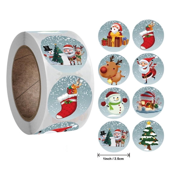 JLFNYA 2024 New Merry Christmas Stickers Labels Roll 1 Inch 8 Designs Round Christmas Tags 500Pcs Adhesive Xmas Decorative Envelope Seals Stickers for Cards Gift Envelopes Boxes (1 Inch)