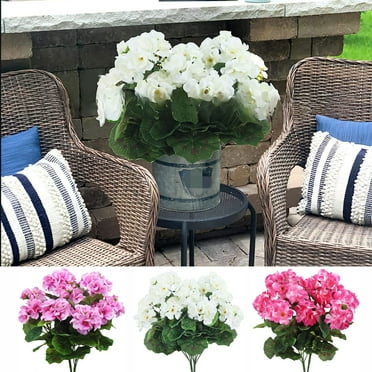 JLFNYA 2PC Artificial Faux Plants Flowers for Outdoor Outside Spring Summer Decoration,UV Resistant Look Real Fake Colorful Geraniums for Home Planter Front Door Porch Patio