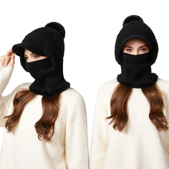 JLFNYA 3 in 1 Beanie Hat with Scarf and Mask, Knitted Hats for Women, Women's Outdoors Windproof Scarf Hat, Winter Knit Windproof Warmth Balaclava Hat for Women