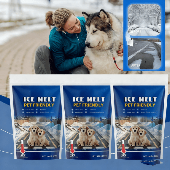 JLFNYA 3 Pcs Pet Safe Ice Melt, Ice Melting Salt Pet Friendly, Ice Melt Safe for Concrete, Snow Melt Pet Friendly for Driveway & Concrete & Outdoor Use, Snow Melting Agent, Snow Season Essential