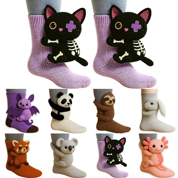 JLFNYA 3D Knit Animal Socks, Knitting Socks, Animal Socks, Women's Socks Knit Funny Sock, Winter Gifts, 3D Animal Warm Winter Socks, Machine Washable Knit Socks for Women and Men, Winter Warm Style