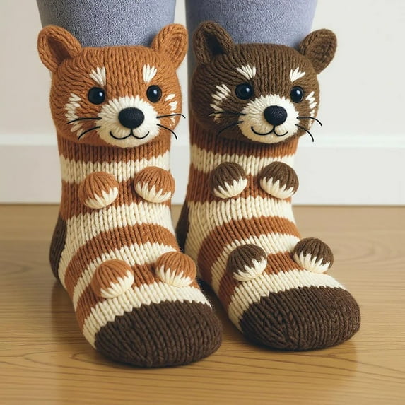 JLFNYA 3D Knit Animal Socks, Knitting Socks, Animal Socks, Women's Socks Knit Funny Sock, Winter Gifts, 3D Animal Warm Winter Socks, Machine Washable Knit Socks for Women and Men, Winter Warm Style