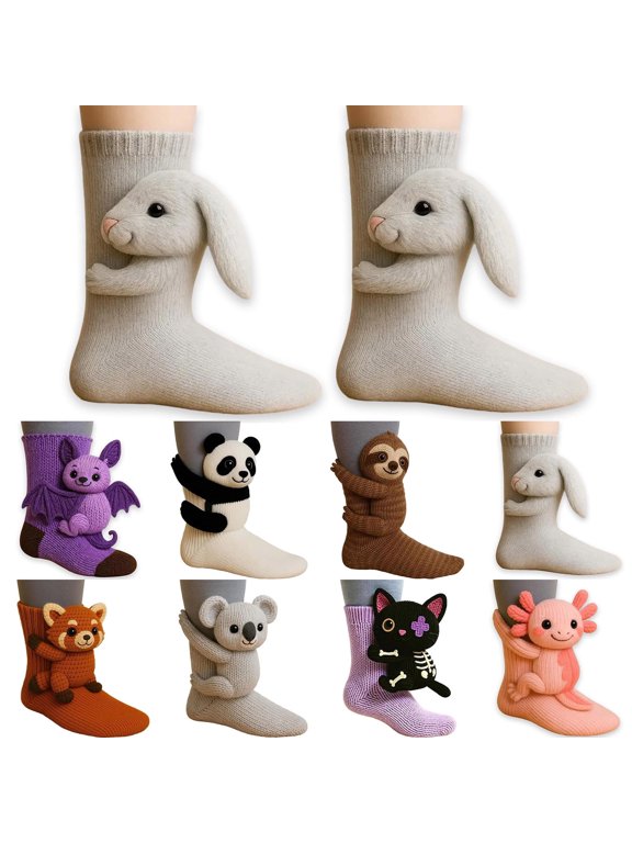 JLFNYA 3D Knit Animal Socks, Knitting Socks, Animal Socks, Women's Socks Knit Funny Sock, Winter Gifts, 3D Animal Warm Winter Socks, Machine Washable Knit Socks for Women and Men, Winter Warm Style