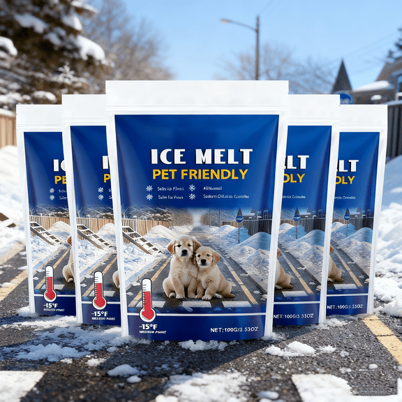 JLFNYA 5 Pcs Pet Safe Ice Melt, Ice Melting Salt Pet Friendly, Ice Melt Safe for Concrete, Snow Melt Pet Friendly for Driveway & Concrete & Outdoor Use, Snow Melting Agent, Snow Season Essential