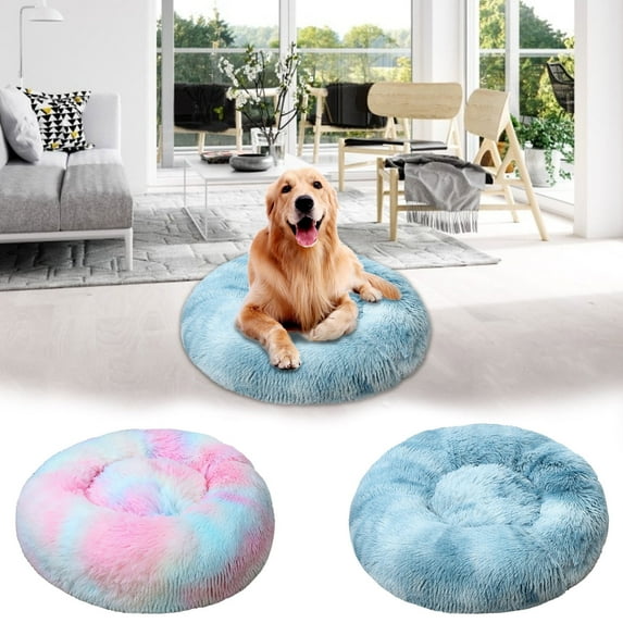 JLFNYA Calming Dog Bed,Plush Anti-Anxiety Donut Dog Bed for Small Medium Large Dogs,Warming Cozy Soft Cute Round Washable,Marshmallow Cuddler Nest Pet Bed