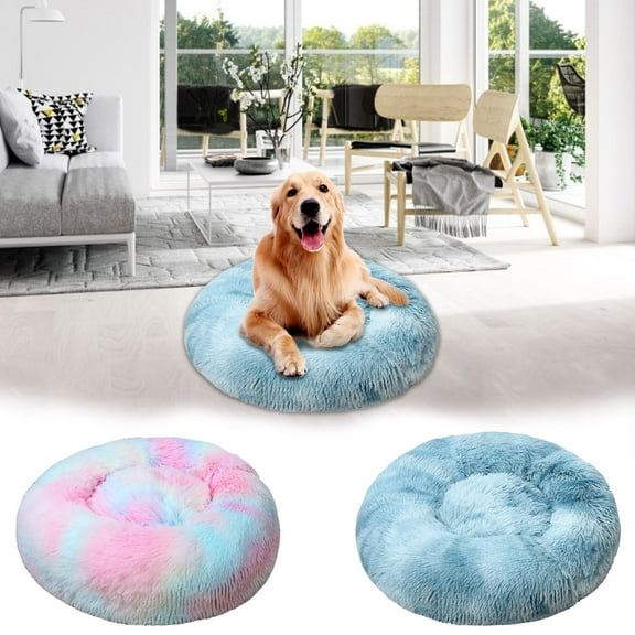 JLFNYA Calming Dog Bed,Plush Anti-Anxiety Donut Dog Bed for Small Medium Large Dogs,Warming Cozy Soft Cute Round Washable,Marshmallow Cuddler Nest Pet Bed
