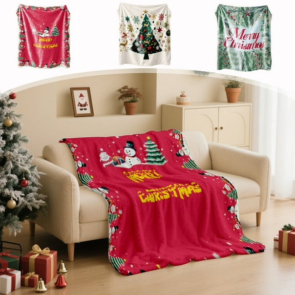 JLFNYA Christmas Blanket, 40" x 52" Christmas Throw Blanket, Christmas Blankets, Christmas Blankets for Couch Sofa Bed, Flannel Forest Snow Scene Thickened Printed Blanket, Christmas Gifts for Women