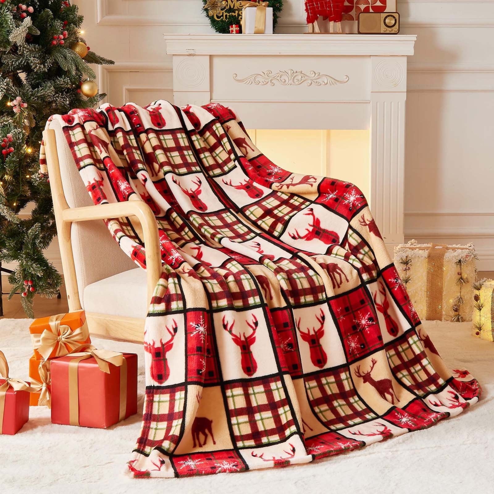 JLFNYA Christmas Blanket Clearance,27*40in Plaid Throw Blanket,Soft Fleece Blanket,Warm Plush Christmas Decoration,Winter Cozy Holiday Cabin Throw for Sofa Couch