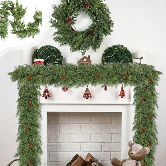 JLFNYA Christmas Garland, 6.5 Ft Christmas Norfolk Garland, Greenery Garland, Christmas Pines Needle Wreath, Christmas Garland for Christmas Winter Home Fireplace Holiday Party Decor, Gifts for Women