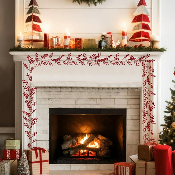 JLFNYA Christmas Garland, 6 Ft Christmas Norfolk Garland, Artificial Christmas Red Fruit Berry Rattan, Christmas Garland for Holiday Window Fireplace Indoor Outdoor Decor, Gifts for Women