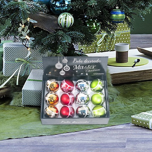 JLFNYA Christmas Tree Ornaments Clearance,Christmas Balls Ornament,Christmas Decorations,Christmas Tree Pendants,Christmas Balls,Bright Colored Balls(8cm/12PCS)