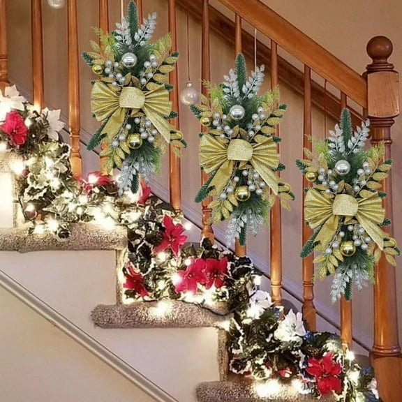 JLFNYA Christmas Wreaths Clearance,Christmas Wreath Stair Wreath Red Bow Wreath Pinecone Home Decoration Accessories,Christmas Door Decorations Clearance