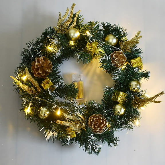 JLFNYA Christmas Wreaths Clearance,Pre-lighted Artificial Christmas Wreath,Spruce,White Lights,Decorated with Christmas Balls,Pines Cones,Gift Boxes,Christmas Collection Wreath 15.75 Inches