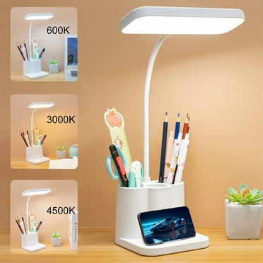JLFNYA Desk Lamp for College Dorm Room,LED Desk Lamps for Home Office,3 Lighting Modes,Eye-Caring Desk Light with Pen Holder,Touch Control,Dimmable,Gooseneck Desk Lamp for College Dorm Room