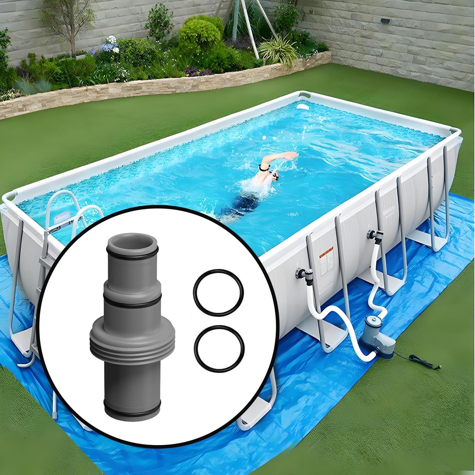 Removable Pool Bulkhead JLFNYA Double-Thread Water Pipe Connector , 1.5 Inch Replace to 1.25 ...