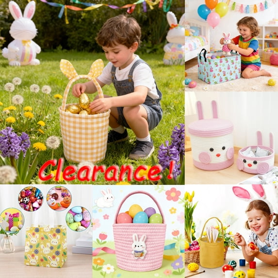 JLFNYA Easter Bunny Rope Woven Basket, Cute Rabbit Design for Party Decoration Outdoor Candy Storage and Easter Egg Hunt