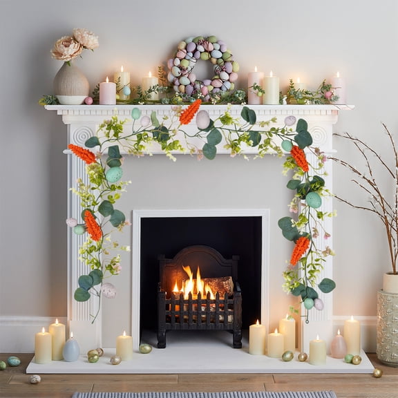 JLFNYA Easter Garland, Easter Garland for Mantle, 5.91 Ft Easter Artificial Vines, Easter Egg Wicker Decorations, Spring Branches and Leaves Floral Decor, Easter Spring Festival Decoration