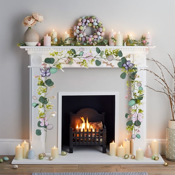 JLFNYA Easter Garland, Easter Garland for Mantle, 5.91 Ft Easter Artificial Vines, Easter Egg Wicker Decorations, Spring Branches and Leaves Floral Decor, Easter Spring Festival Decoration