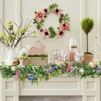 JLFNYA Easter Garland，Easter Garland for Mantel, 70.8" Decorative Vines with Bows & Eggs, Farmhouse Porch Decor, Easter, Spring, Weather-Resistant