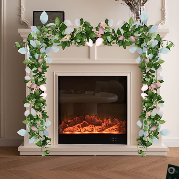 JLFNYA Easter Garland, Easter Garland for Mantle,70.8" Simulation Rattan Easter Eggs Rattan Home Decor Window Decoration Simulation Green Plants