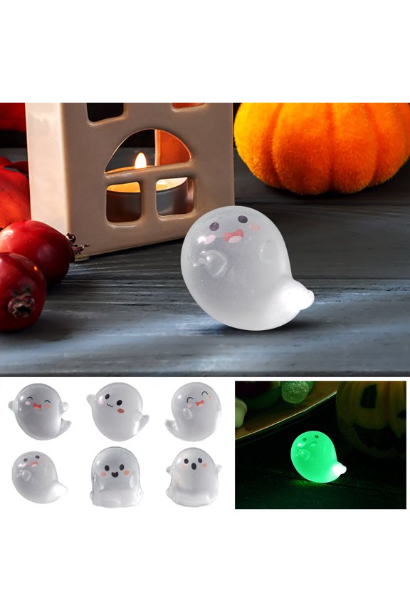 JLFNYA Halloween Decor Indoor, Halloween Ornaments, 6 Pcs Cute Halloween Ghost Luminous Gardening Ornament