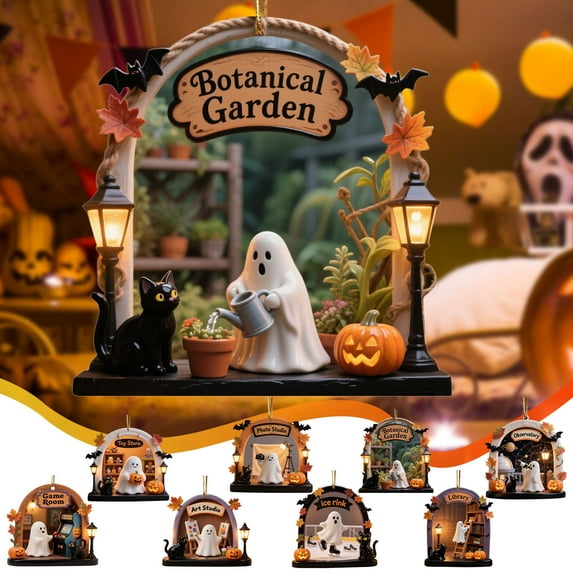 JLFNYA Halloween Decor Indoor, Halloween Ornaments, Reading Ghost Halloween Decorations, 2D Acrylic Halloween Spooky Reading Hanging Decoration, Home Decor Holiday Hanging Decoration, Gift for Women