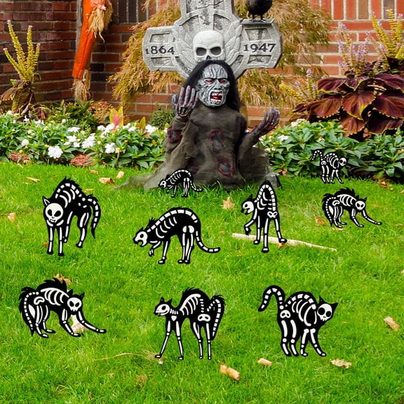 JLFNYA Halloween Decorations Clearance,Halloween Home Decor,Halloween Glows-in-the-dark Outdoor Courtyard Skeleton Cats Holiday Atmospheres Decoration