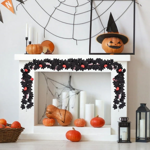 JLFNYA Halloween Garland, Halloween Vines, Artificial Leaf Rattan, 68.9in Halloween Wreath, Seasonal Decor, Hanging Maple Leaf Indoor, Home Halloween Christmas Party Fireplace Decoration