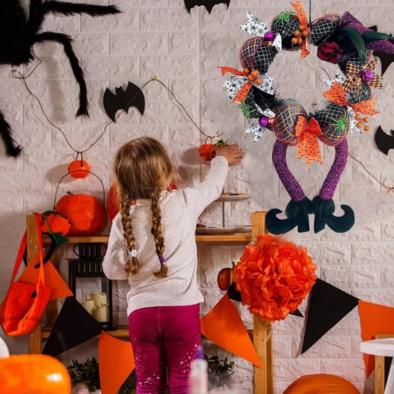 JLFNYA Halloween,Halloween Decorations,Halloween Front Door Wreath 17.71 Inch Halloween Wreath With Witch Hat Foot Wreath For Door Porch Window Indoor And Outdoor Decorations Halloween Home Party