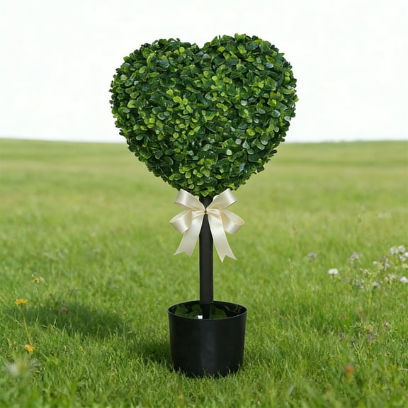 JLFNYA Heart Shaped Topiary Trees Faux Boxwood, Green and White, 32", Valentine's Day Gifts for Women Men, Indoor Outdoor Home Porch Decor, Green Home Decor