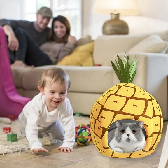 JLFNYA Heated Cat House,Heated Pineapple Cat Houses,Usb Electric Heated Pet Kennel,Indoor Cat House for Winter,Warm Feral Cat Shelter
