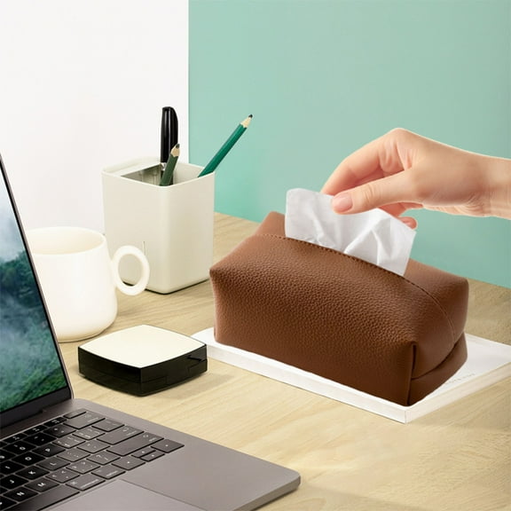 JLFNYA Leather Tissue Box Cover Square, Kleenex Box Cover, Tissue Holder, PU Leather Tissue Box Holder, Home Office Bathroom Decor, Suitable for Bathrooms Office Car Nightstand Dining Table
