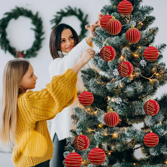 JLFNYA Mini Christmas Ornaments Clearance,Christmas Balls Ornament,Flocked Christmas Ball Wine Red Flannel Christmas Decoration Pendant Painted Christmas Tree Hanging Ball