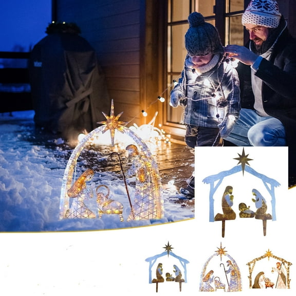 JLFNYA Outdoor Christmas Decorations Lighted Nativity for Yard, 10 in Outdoor Nativity Scene with LED Lights, Christmas Decorations Outside for Holiday Decor Lawn Garden