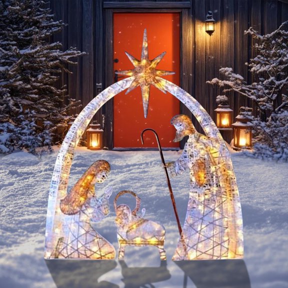 JLFNYA Outdoor Christmas Decorations Lighted Nativity for Yard,11.8in Outdoor Nativity Scene Christmas Decorations Outside with 150 Led Lights for Holiday Decor Lawn Garden