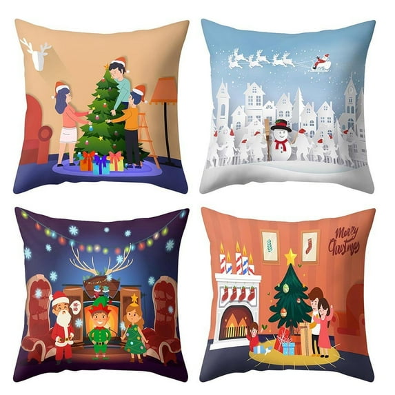 JLFNYA Pillow Covers,Pillow Protector Clearance!Christmas Print Pillow Case Polyester Sofa Car Cushion Cover Home Decor 4Pcs