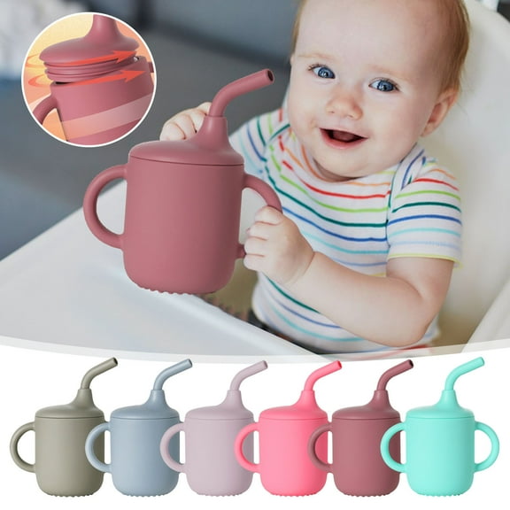 JLFNYA Silicone Baby Straw Cup for Baby,Spill Proof Toddler Transition Sippy Cup with Straw and Handles,Baby Straw Cup for 6 12 18 Months,First Training Cup,Water Drinking Cup for Toddlers
