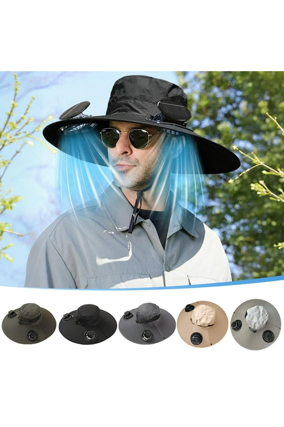 Summer Fisherman Solar USB Fan Hat with Face Cover, Random Mesh Color Summer Essentials for Men Cool Accessories Suitable for Outdoor Protection Beach Camping Fishing Father's Day Gifts