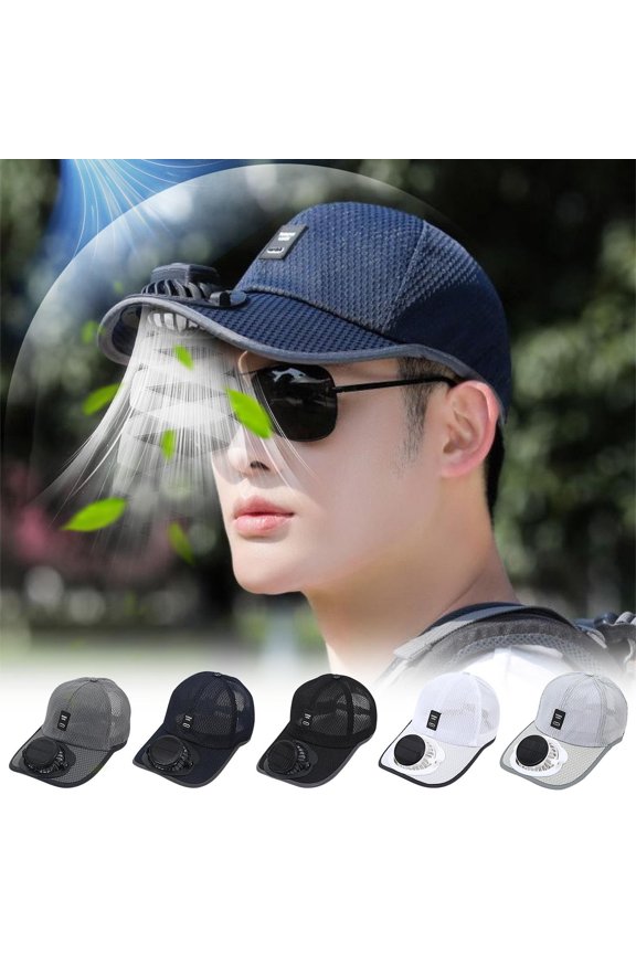 Summer New Breathable Mesh Solar Charging Fan Hat, USB Powered Cool Accessories for Men Summer Essentials for Sun Protection Outdoor Beach Camping Fishing Father's Day Gifts