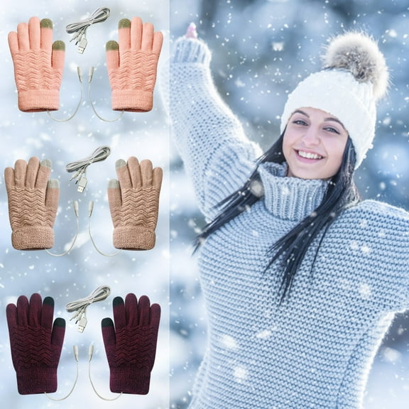 JLFNYA Winter Gloves,USB Heated Gloves Heated Mittens Women Winter Warm Double-sided Heating Full Hands USB Rechargeable Gloves,Winter Gloves Women