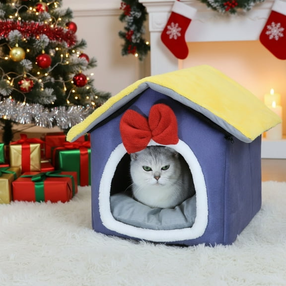 JLFNYA Winter Pet Dog & Cat Cave, Pet Beds for Small Medium Pets, Dog House Indoor, Dog Mat, Warm Cats House Puppy Bed for Small Medium Dogs Cats, Christmas Semi Enclosed Pet Cats Dogs House