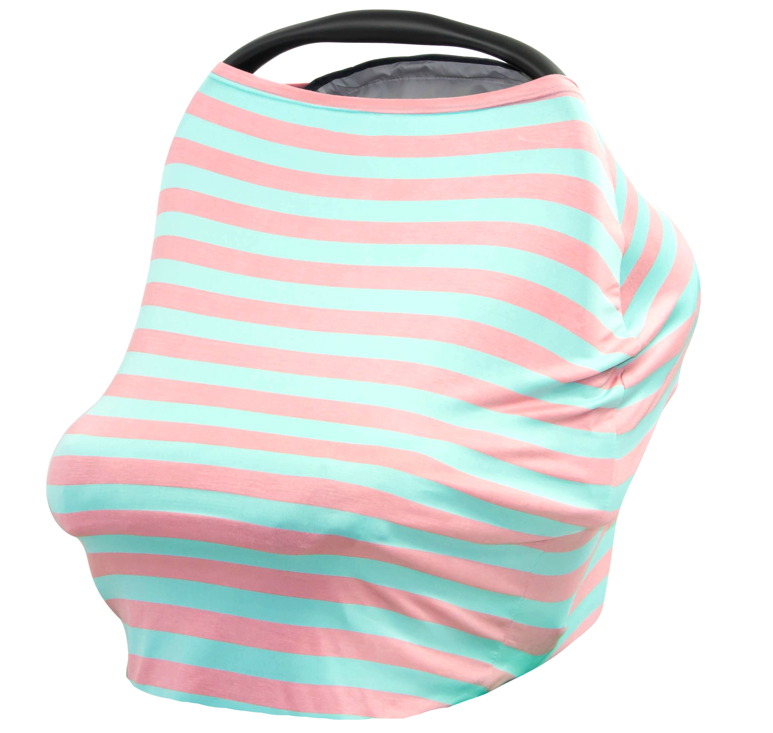 JLIKA Baby Car Seat Canopy Cover and Stretchy Nursing Cover - Aqua Peach Stripe