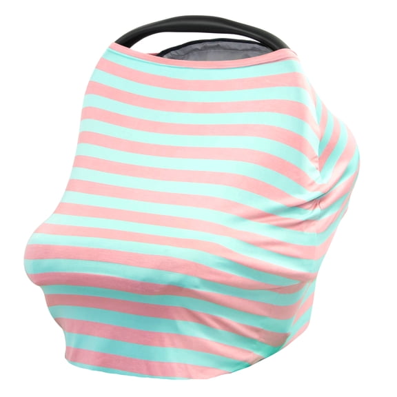 JLIKA Baby Car Seat Canopy Cover and Stretchy Nursing Cover - Aqua Peach Stripe