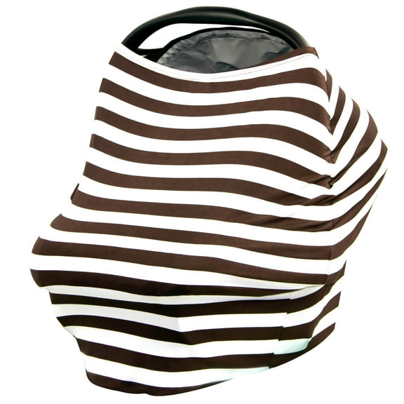 JLIKA Baby Car Seat Canopy Cover and Stretchy Nursing Cover - Chocolate White Stripe